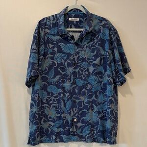 Tommy Bahama Navy and Teal Floral Men's Shirt